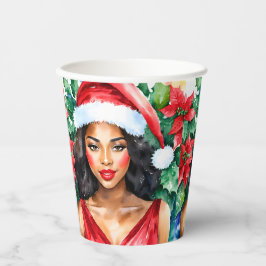 Vasos De Papel Navidades de Black Woman Santa Hat