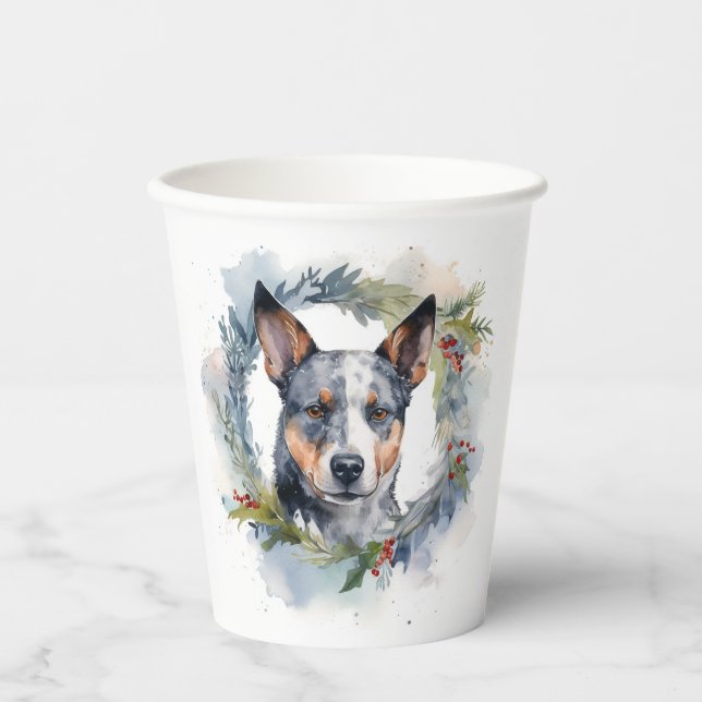 Vasos De Papel Navidades de Blue Heeler Wreath Festimes Pup (Anverso)