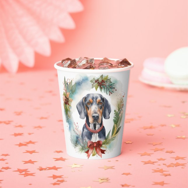 Vasos De Papel Navidades de Bluetick Coonhound Wreath Festix Pup (in situ)