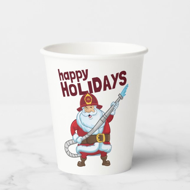 Vasos De Papel Navidades de bomberos Santa Claus Bombero (Anverso)