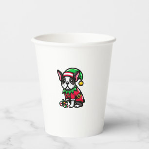 Vasos De Papel Navidades de Boston Terrier Elf Divertidas Navidad