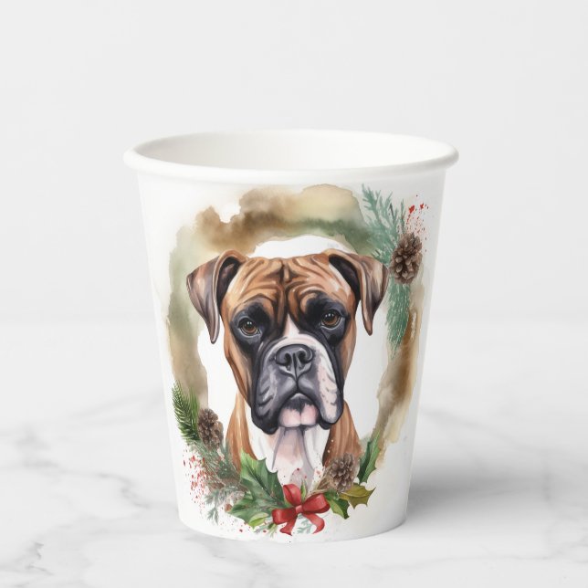 Vasos De Papel Navidades de Boxer Wreath Festimes Pup (Anverso)