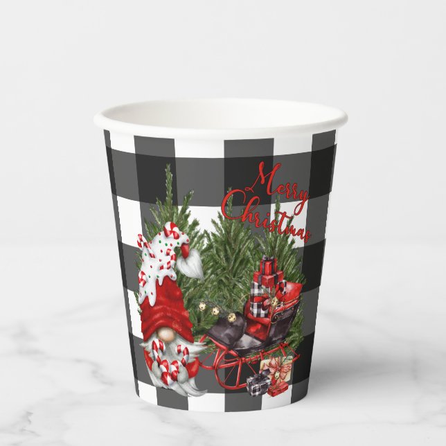 Vasos De Papel Navidades de Buffalo Plaid Gnome (Anverso)