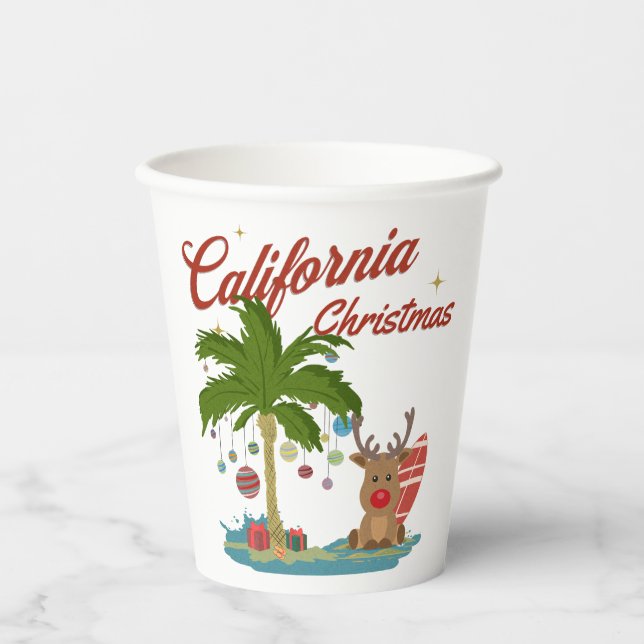 Vasos De Papel Navidades de California cultivan palmeras y renos (Anverso)