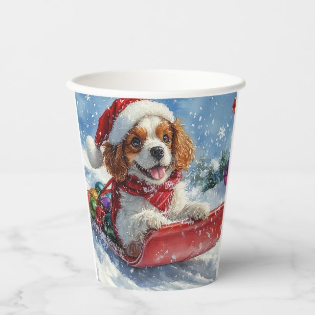 Vasos De Papel Navidades de Cavalier King Charles Spaniel Dog Sle (Anverso)