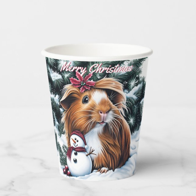 Vasos De Papel Navidades de cerdo y snowman de Guinea (Anverso)