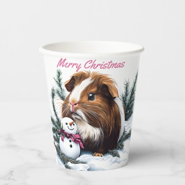 Vasos De Papel Navidades de cerdo y snowman de Guinea (Anverso)