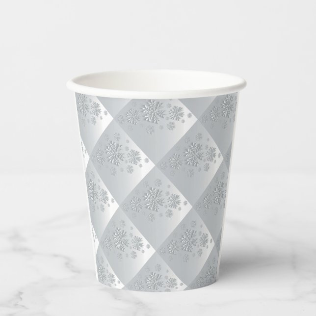 Vasos De Papel Navidades de copos de nieve en gris y blanco* (Anverso)