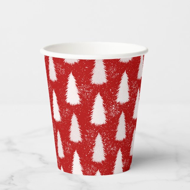 Vasos De Papel Navidades de copos de nieve y árboles de espárrago (Anverso)