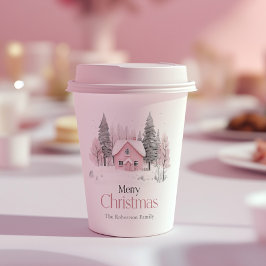 Vasos De Papel Navidades de Cottage de invierno rosado