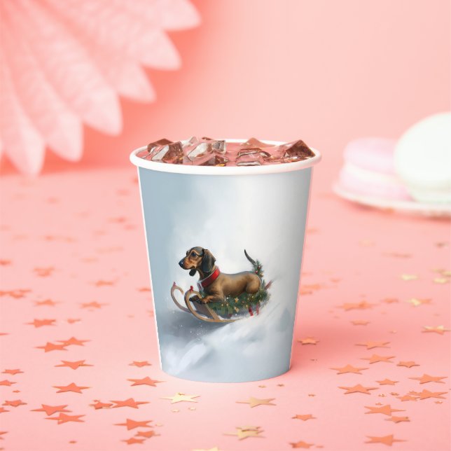 Vasos De Papel Navidades de Dachshund en invierno (in situ)