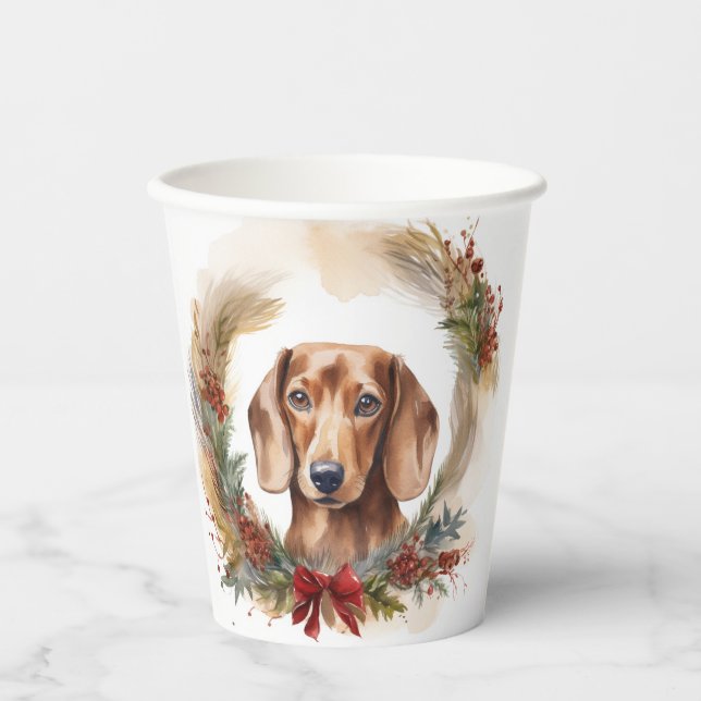 Vasos De Papel Navidades de Dachshund en un grupo festivo (Anverso)