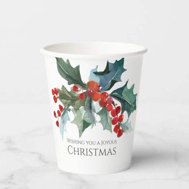 Vasos De Papel Navidades de Festive Holly y Berries Evergreens (Anverso)