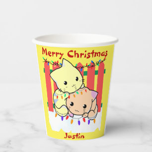 Vasos De Papel Navidades de gato afuera, nombre personalizado