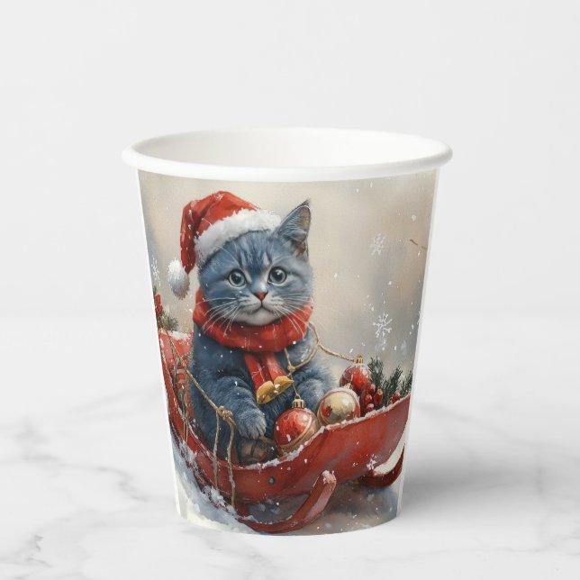 Vasos De Papel Navidades de gato azul oriental con manchas que la (Anverso)