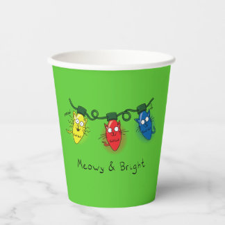 Vasos De Papel Navidades de gato iluminan a divertidos Meowy y Br