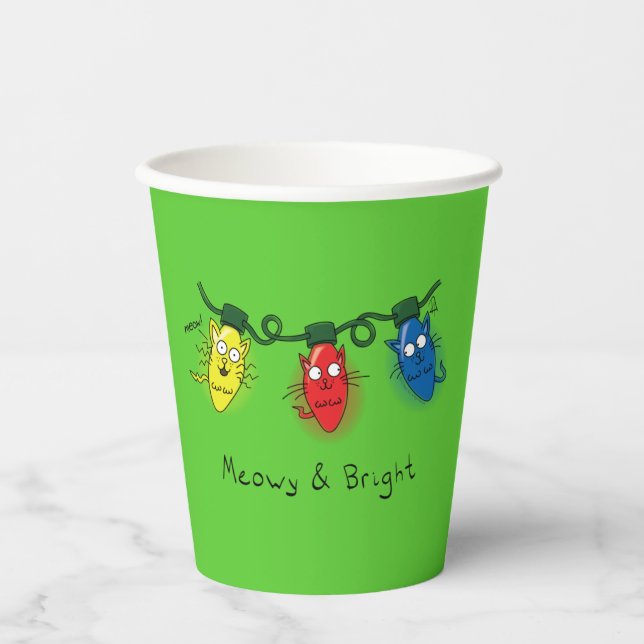 Vasos De Papel Navidades de gato iluminan a divertidos Meowy y Br (Anverso)