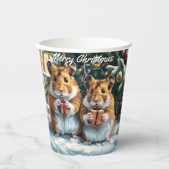 Vasos De Papel Navidades De Hamsters Con Regalos (Anverso)