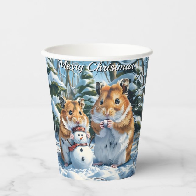 Vasos De Papel Navidades de Hamsters y Snowman (Anverso)