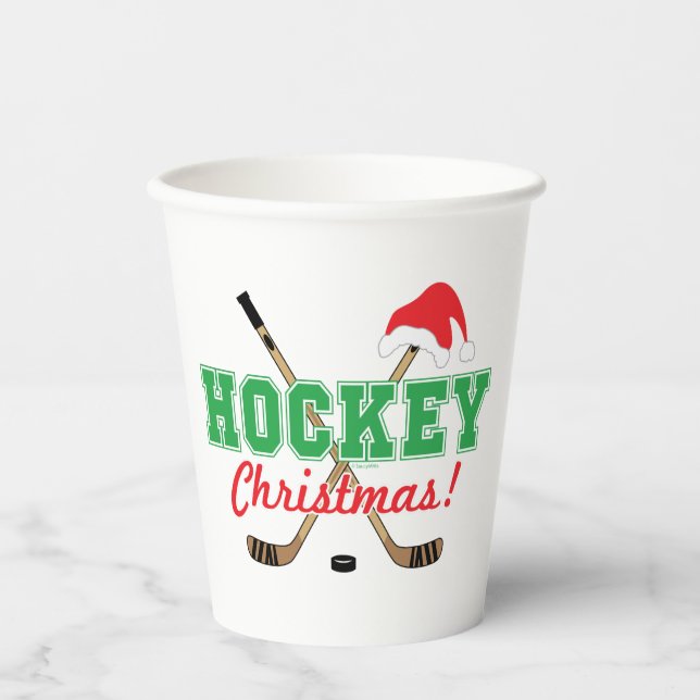 Vasos De Papel Navidades de hockey pegan a Santa Hat (Anverso)