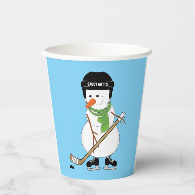 Vasos De Papel Navidades de Hockey Snowman (Anverso)