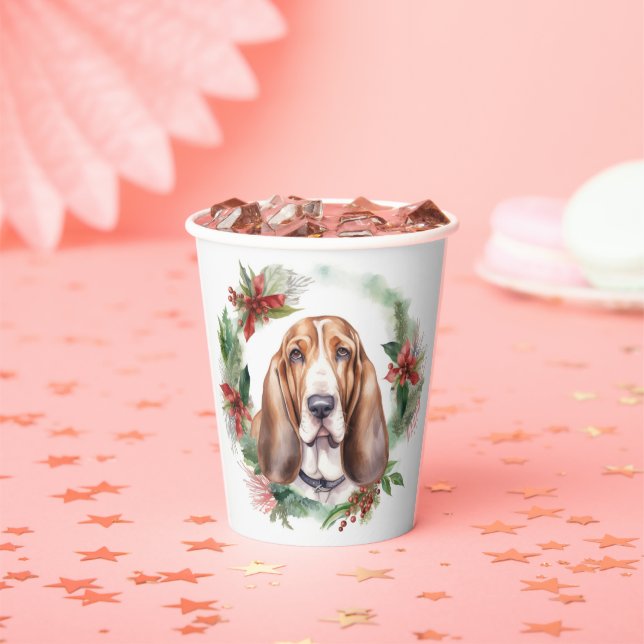 Vasos De Papel Navidades de Hound Basset Wreath Festimes Pup (in situ)