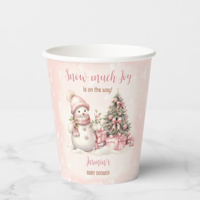 Vasos De Papel Navidades de invierno rosados Snowman Chica Baby S (Anverso)