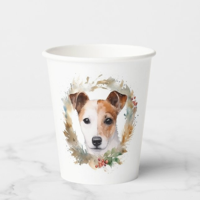 Vasos De Papel Navidades de Jack Russell Wreath Festive Pup (Anverso)