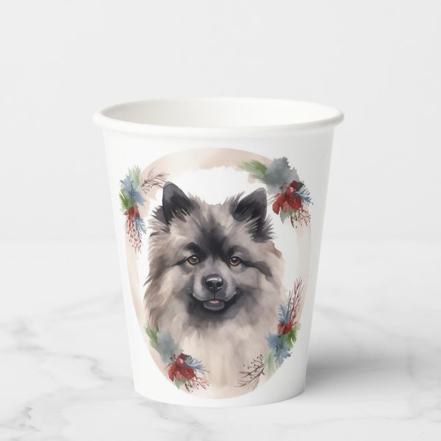 Vasos De Papel Navidades de Keeshond Wreath Festive Pup (Anverso)
