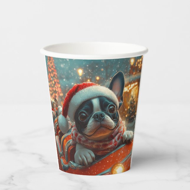 Vasos De Papel Navidades de la Pascua de Roller de Perro de Bosto (Anverso)
