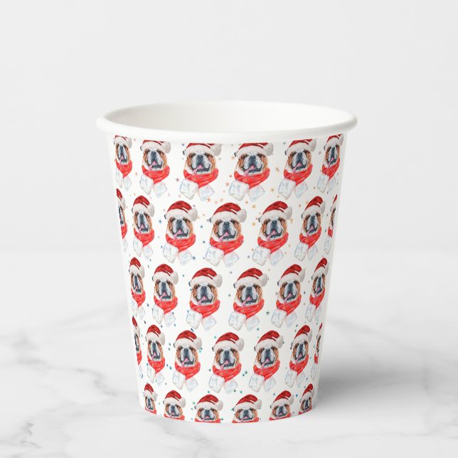 Vasos De Papel Navidades de la raza de perro del Bulldog inglés (Anverso)