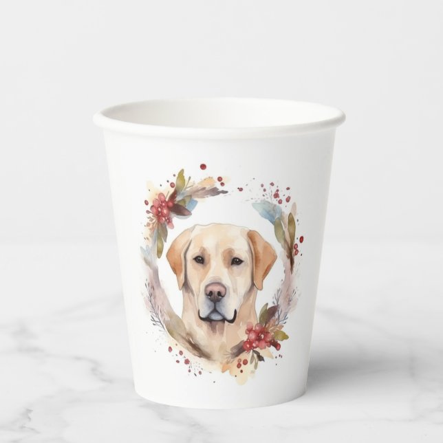 Vasos De Papel Navidades de Labrador con una presentación festiva (Anverso)