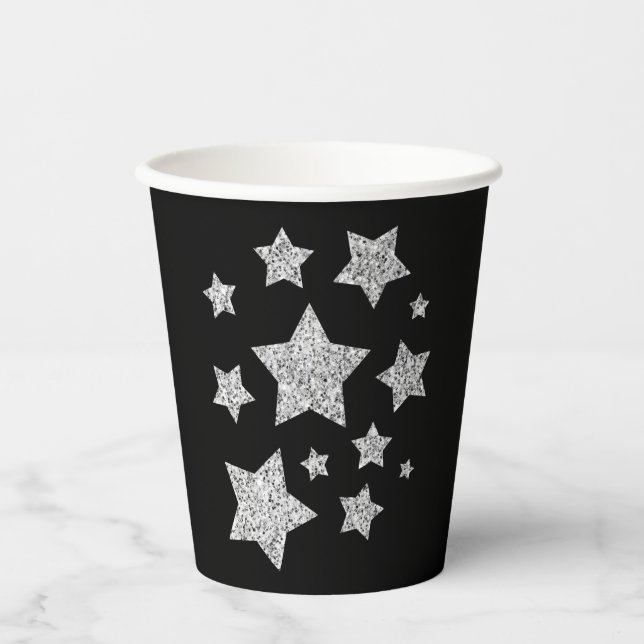 Vasos De Papel Navidades de las Estrellas de Plata espárragos fes (Anverso)