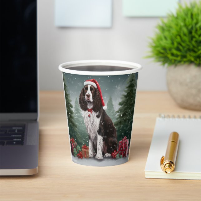 Vasos De Papel Navidades de nieve de Springer Spaniel Dog (in situ)