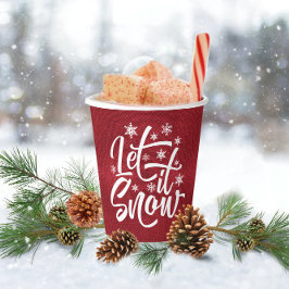 Vasos De Papel Navidades de Nieve Let It Typography Red/White ID9