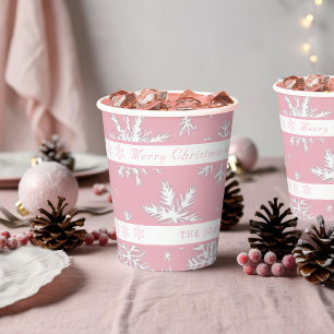 Vasos De Papel Navidades de patrones de copos de nieve rosados ru