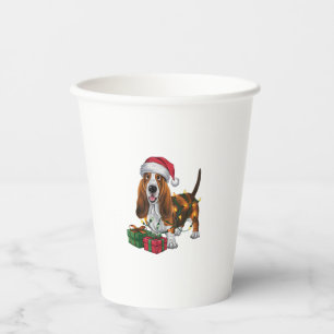 Vasos De Papel Navidades de perras de Santa Hat Basset Hound