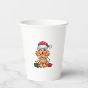 Vasos De Papel Navidades de perro caniche de Santa Hat iluminando
