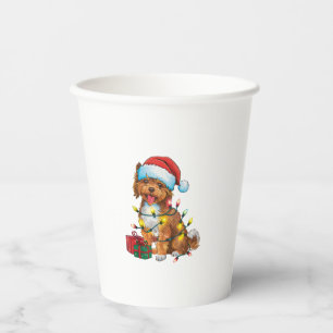 Vasos De Papel Navidades de perro de Santa Hat Lowchen iluminan N