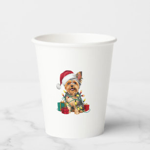 Vasos De Papel Navidades de perro de Santa Hat Yorkie