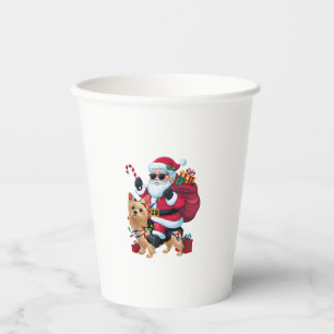 Vasos De Papel Navidades de perro de Santa Riding Yorkie