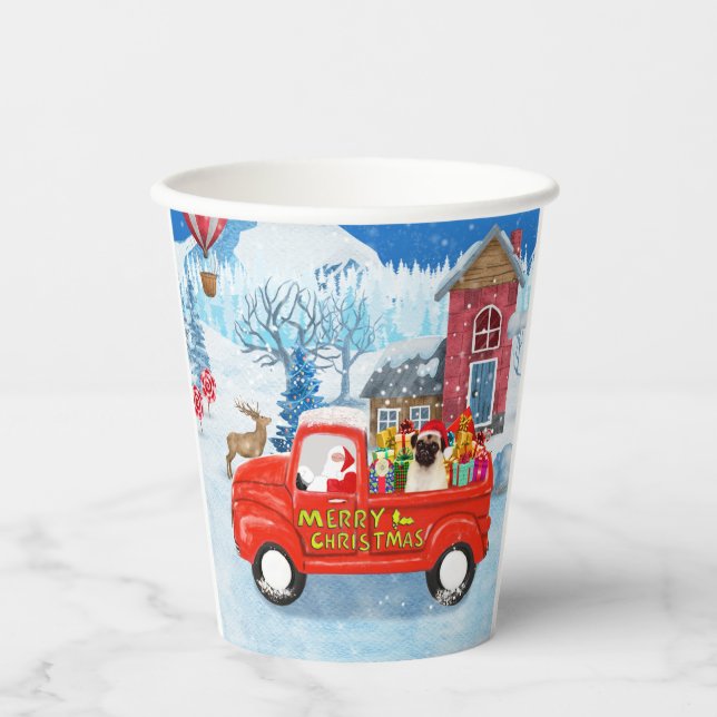 Vasos De Papel Navidades de perro paro Nieve en camión (Anverso)