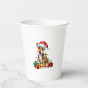 Vasos De Papel Navidades de Perro Terrier de Santa Hat Fox