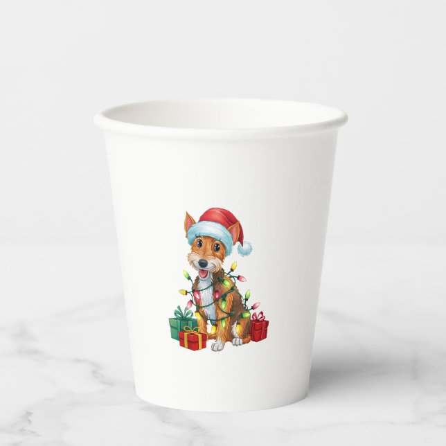 Vasos De Papel Navidades de Perro Terrier de Santa Hat Fox (Anverso)