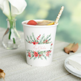 Vasos De Papel Navidades de poinsettia y vegetación acuática