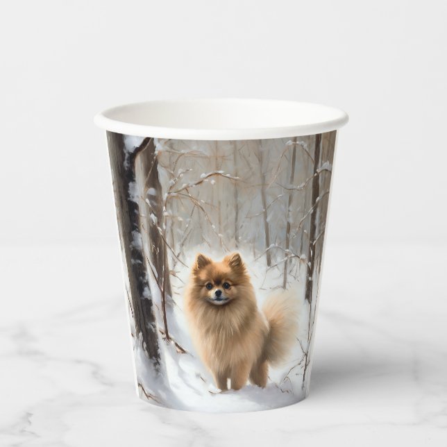 Vasos De Papel Navidades de Pomeranian Let It Snow (Anverso)