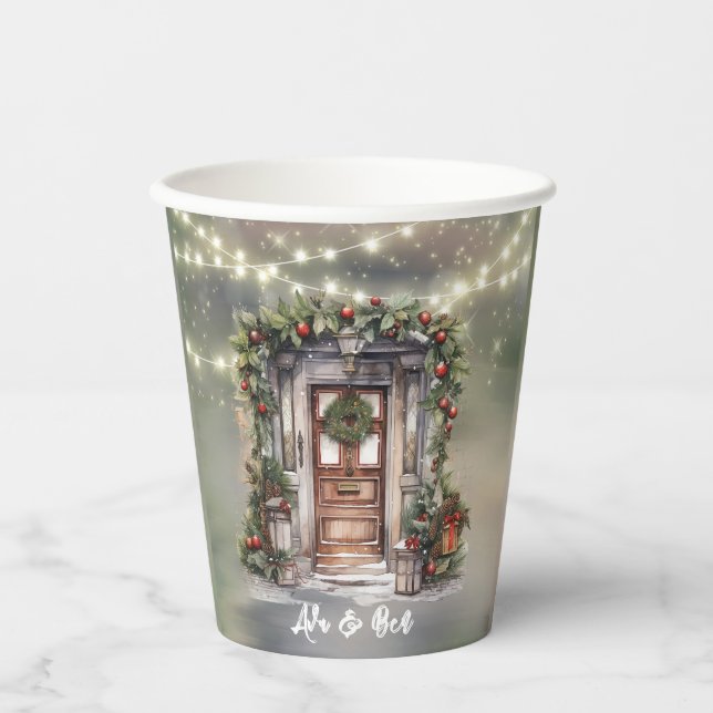 Vasos De Papel Navidades de puertas claras con decoración de Berr (Anverso)
