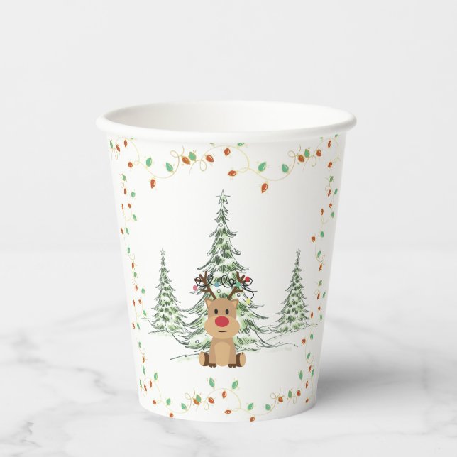 Vasos De Papel Navidades de renos alumbran árboles de invierno (Anverso)