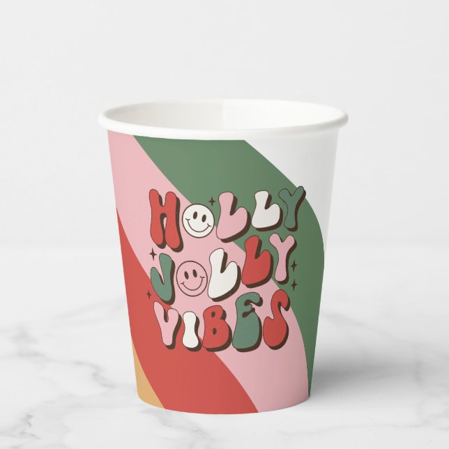 Vasos De Papel Navidades de Retro Groovy Holly Jolly Vibes (Izquierda)