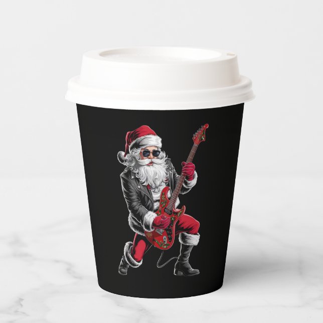 Vasos De Papel Navidades de rock y rock Santa Claus guitarrista (Anverso)